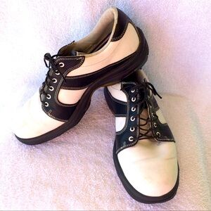 FOOTJOY CONTOUR Golf Shoes Leather White Black  Soft Spikes Lady’s US Size 8.5M